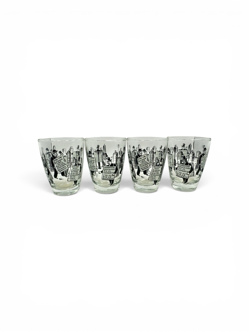 Vintage Libbey Glass Company “Sandwich Man" set Four Cocktail Recipe Glasses
